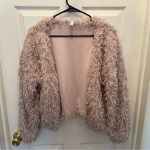 Size Small Pale Pink Fringe Waist Length Cardigan